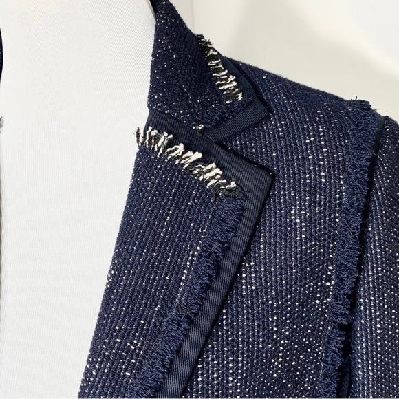 Vince Navy Blue Fringe Tweed Long Sleeve Open Front Blazer Jacket Size Small - Picture 8 of 14